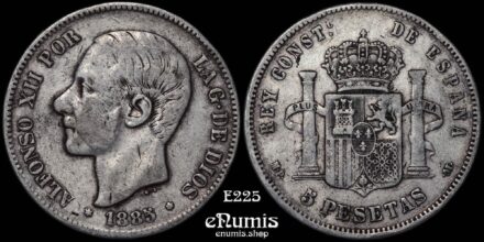 SPAIN, Alfonso XII, 5 Pesetas 1885 (1887) MP-M, Scarce, VF