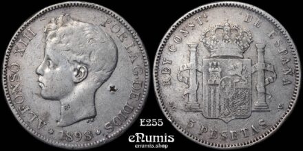 SPAIN, Alfonso XIII, 5 Pesetas 1898 SG-V, Oriental Countermark, VF