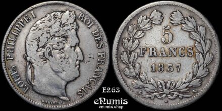 FRANCE, Louis Philippe, 5 Francs 1837 A, Paris, VF