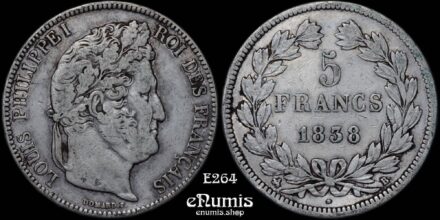 FRANCE, Louis Philippe, 5 Francs 1838 B, Rouen, aVF