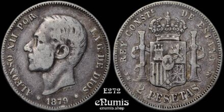 SPAIN, Alfonso XII, 2 Pesetas 1879 EM-M, VF