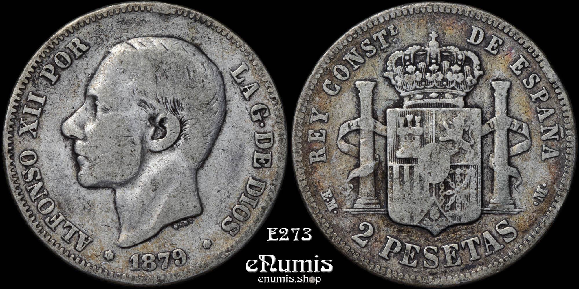 SPAIN, Alfonso XII, 2 Pesetas 1879 EM-M, aVF
