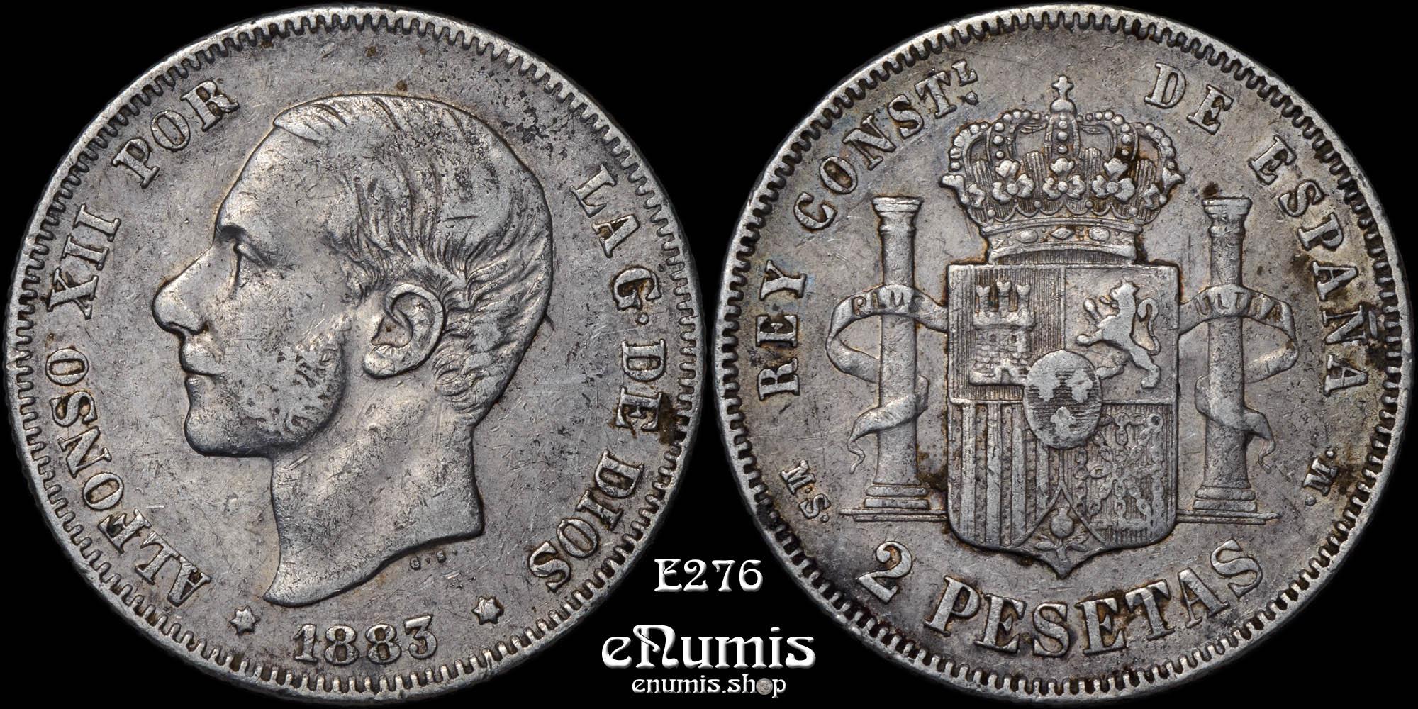 SPAIN, Alfonso XII, 2 Pesetas 1883 MS-M, VF+