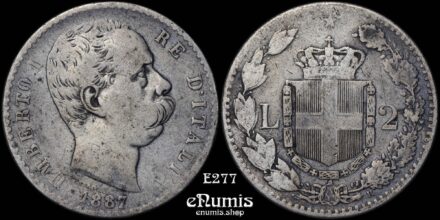 ITALY, Umberto I, 2 Lire 1887 R, aVF