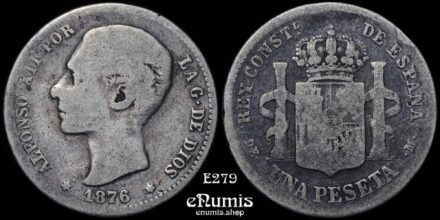 SPAIN, Alfonso XII, 1 Peseta 1876 DE-M, Fine