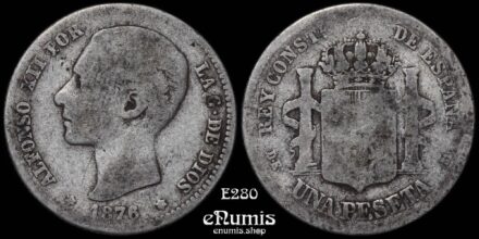 SPAIN, Alfonso XII, 1 Peseta 1876 DE-M, Fine