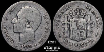 SPAIN, Alfonso XII, 1 Peseta 1885 MS-M, Fine+