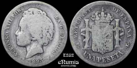 SPAIN, Alfonso XIII, 1 Peseta 1893 PG-L, Fine