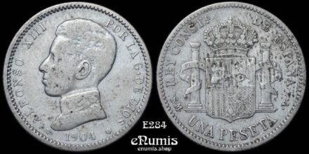 SPAIN, Alfonso XIII, 1 Peseta 1904 SM-V, VF