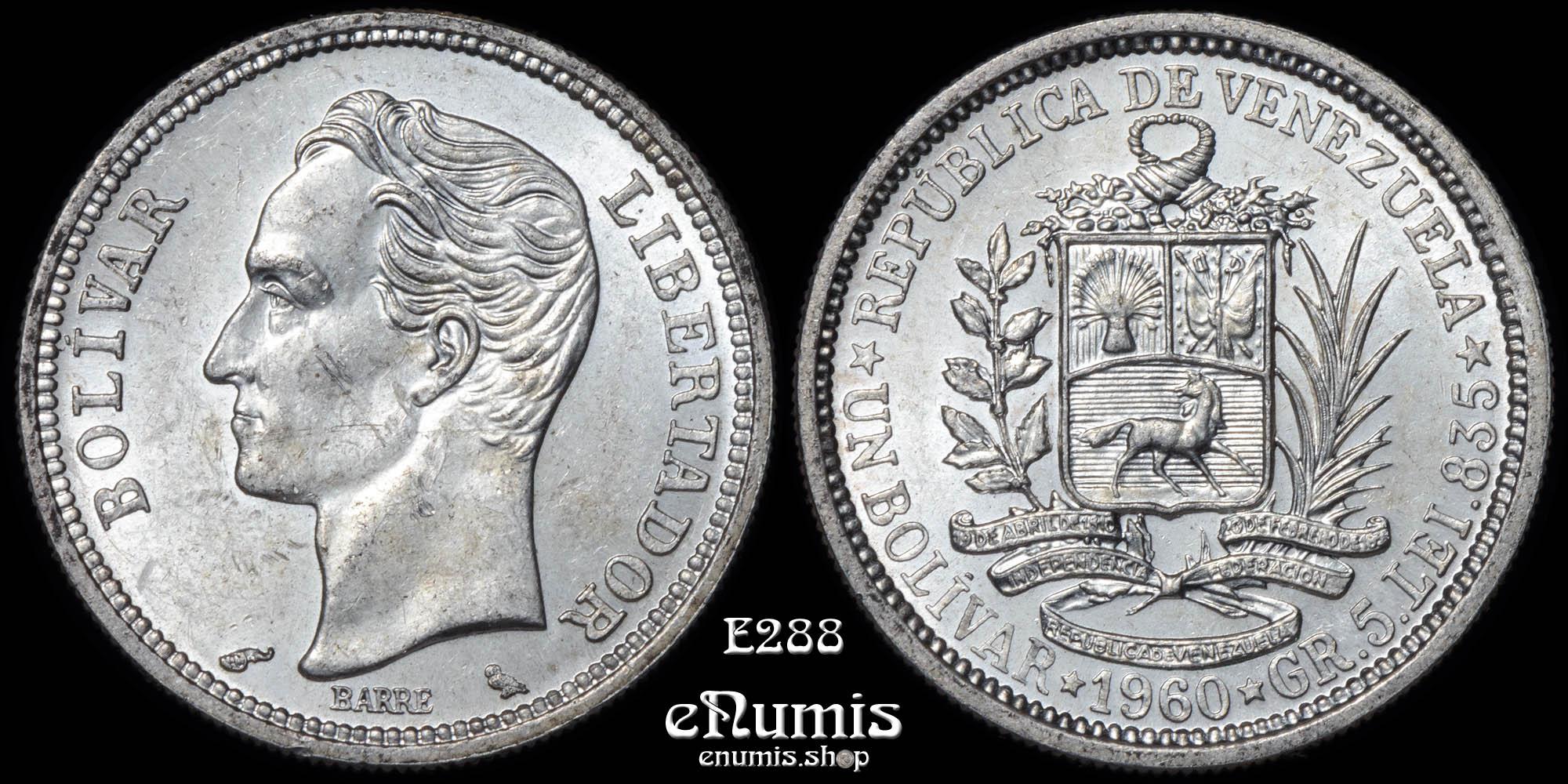 Venezuela, 1 Bolivar 1960, silver, UNC Venezuela, 1 Bolivar 1960, silver, UNC
