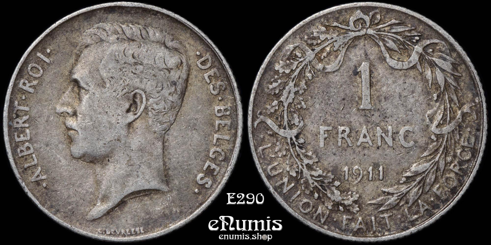 BELGIUM, Albert I, 1 Franc 1911, DES BELGES, VF+