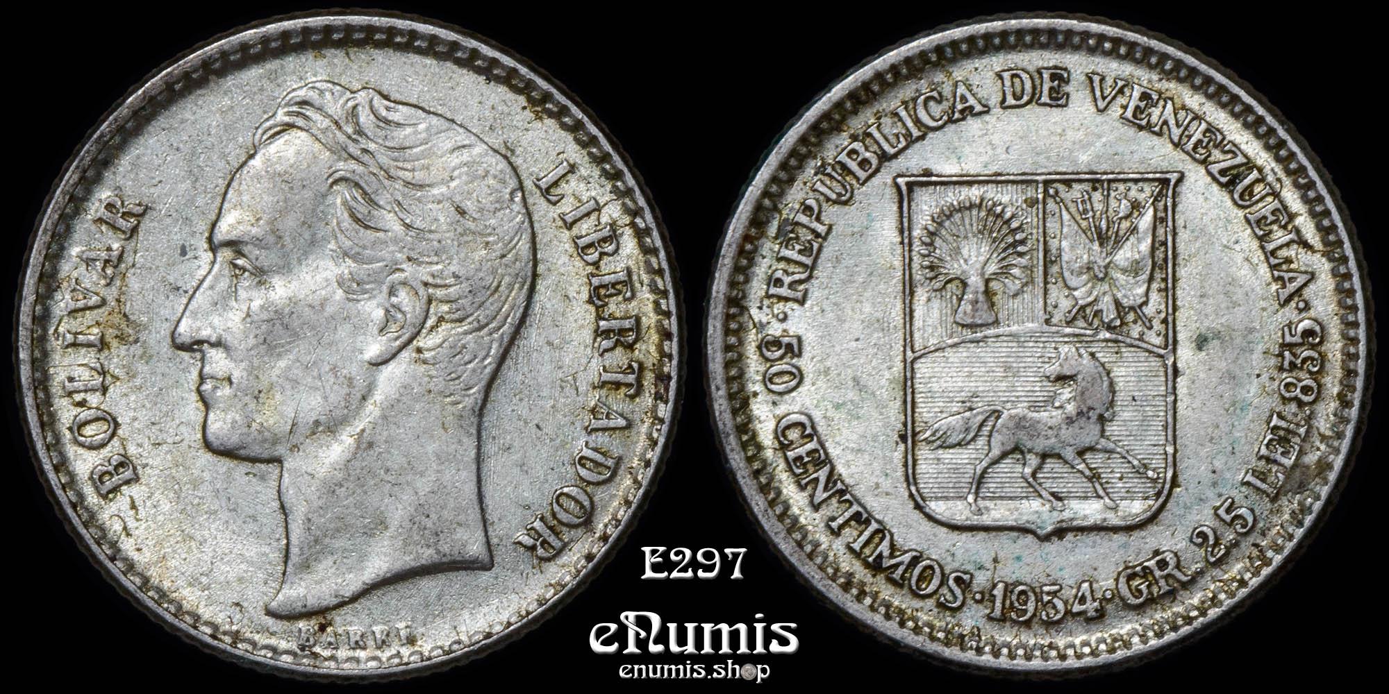 Venezuela, 50 Centimos 1954, silver, UNC