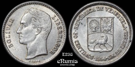 Venezuela, 50 Centimos 1954, silver, UNC