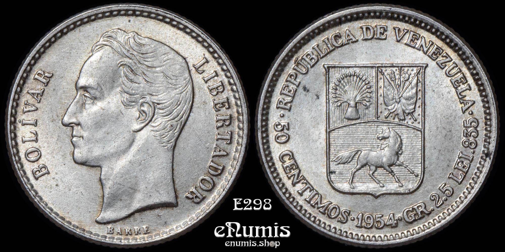 Venezuela, 50 Centimos 1954, silver, UNC