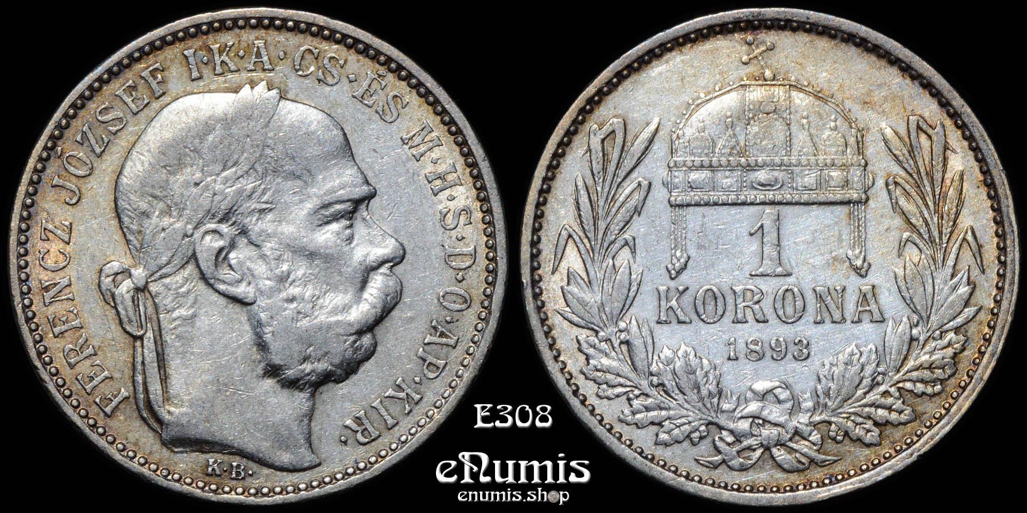 HUNGARY, Franz Joseph I, 1 Korona 1893, VF-XF