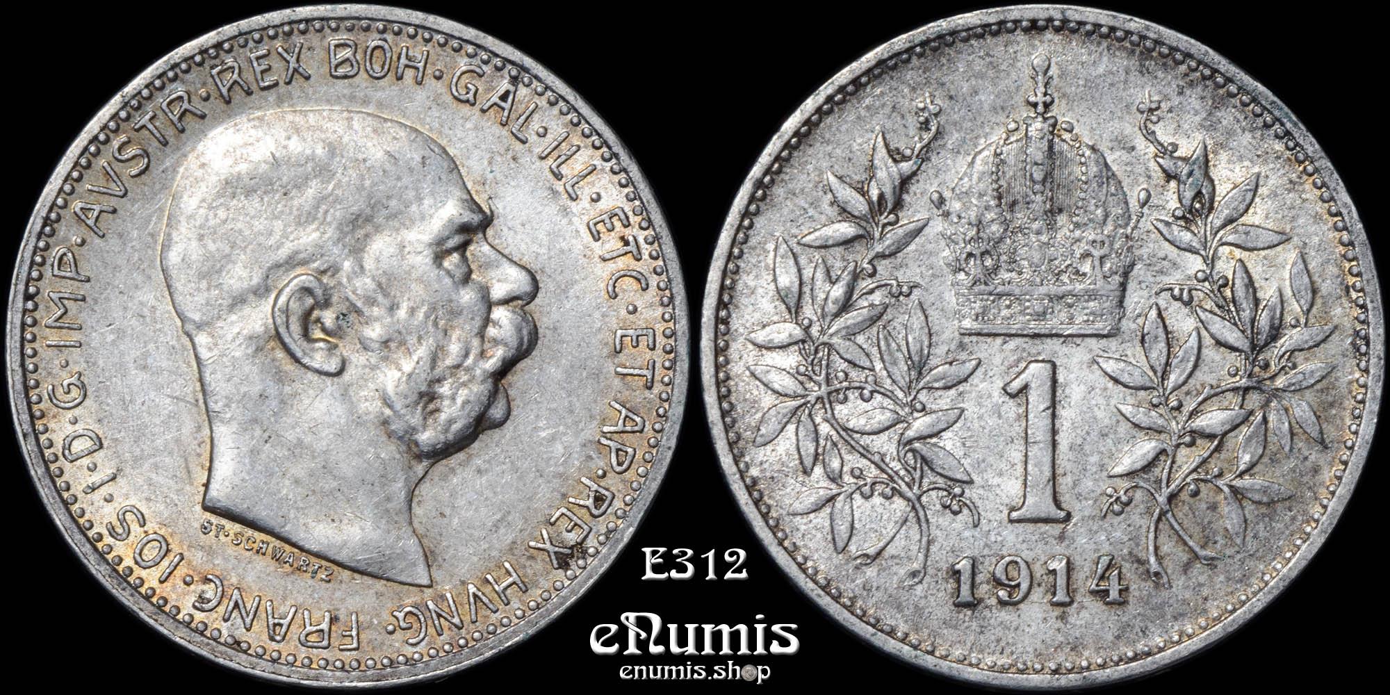 AUSTRIA, Franz Joseph I, 1 Corona 1914, aUNC