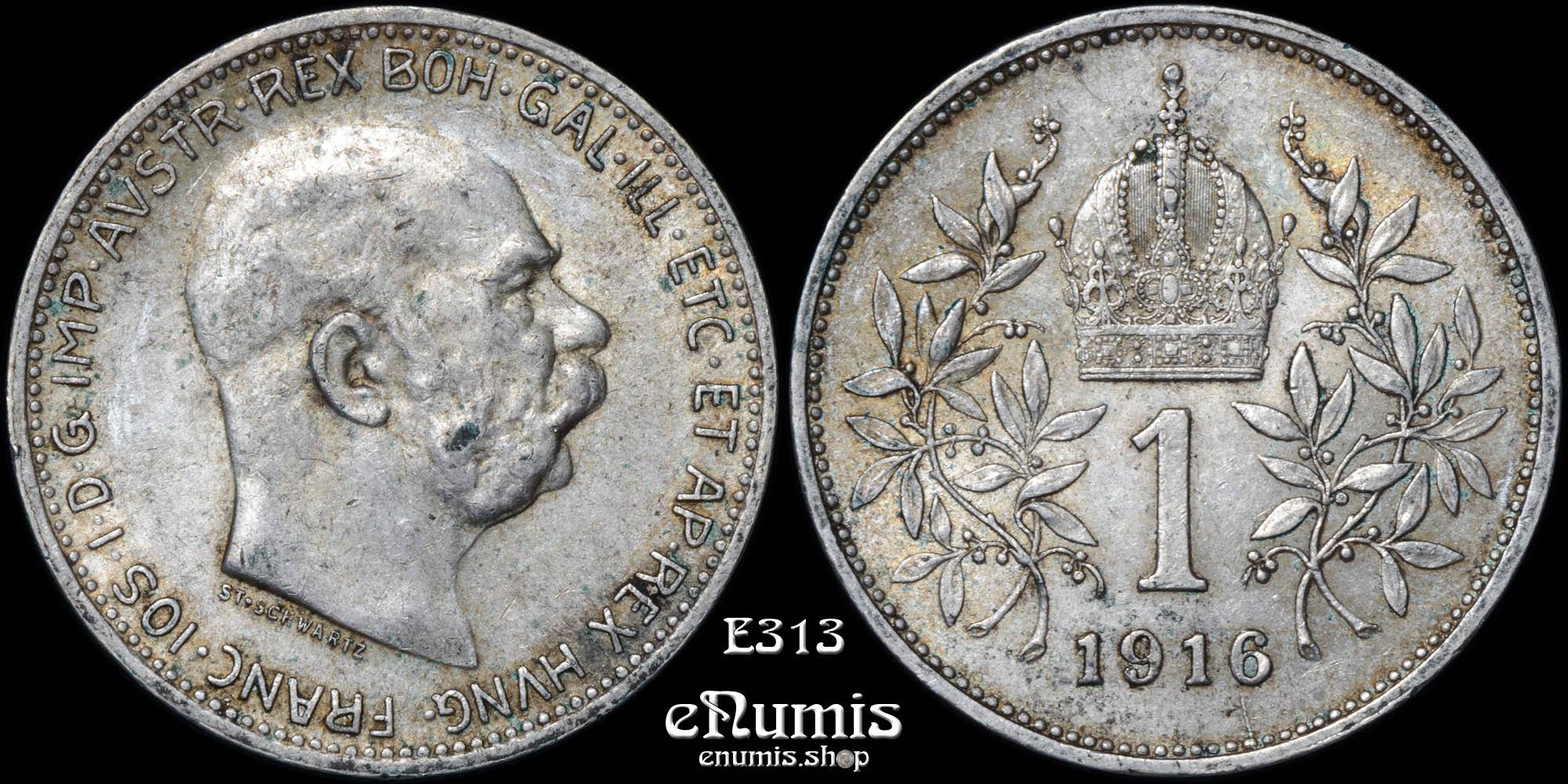 AUSTRIA, Franz Joseph I, 1 Corona 1916, aUNC