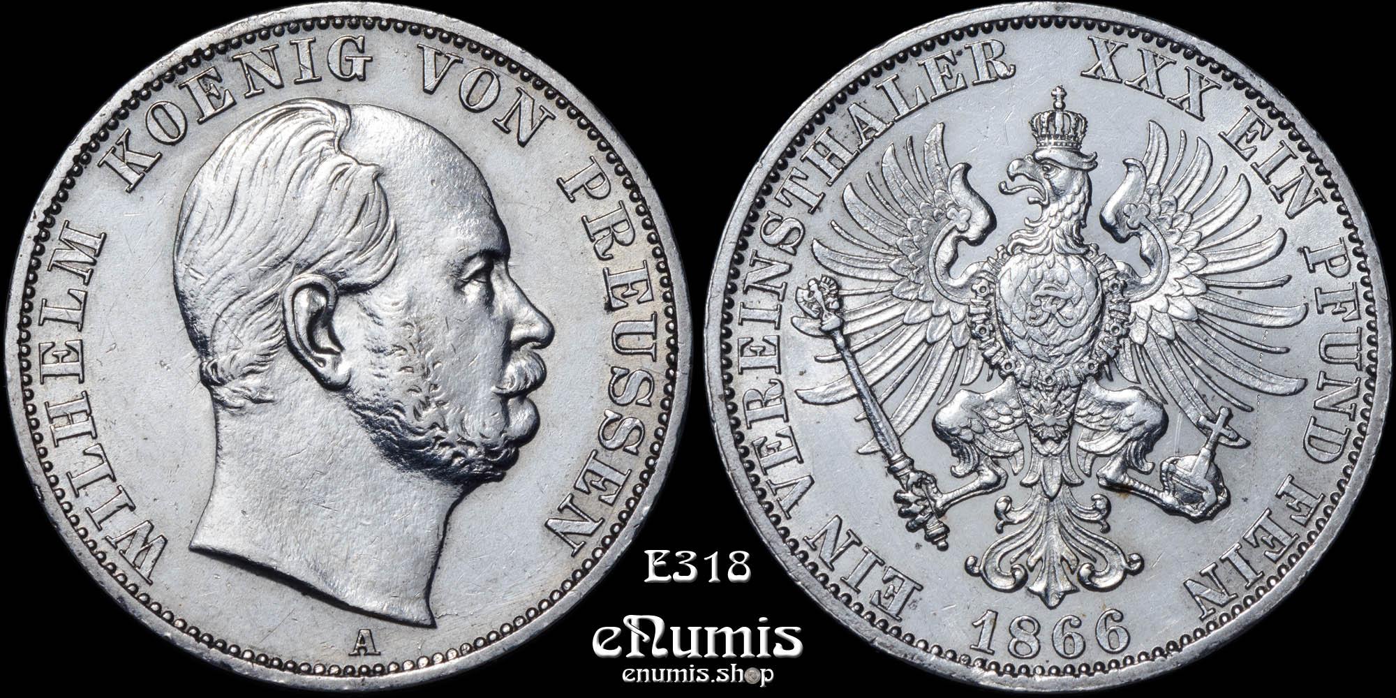 GERMANY PRUSSIA, Wilhelm I, Taler 1866, aUNC