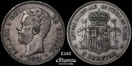 SPAIN, Amadeo I, 5 Pesetas 1871 SD-M, VF+