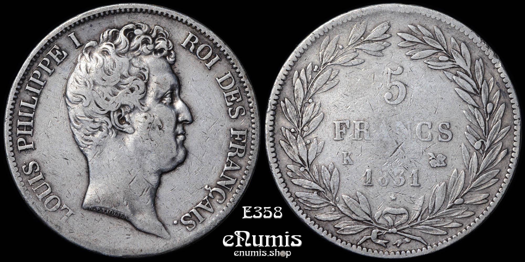FRANCE, Louis Philippe, 5 Francs 1831 K, Bordeaux, aVF