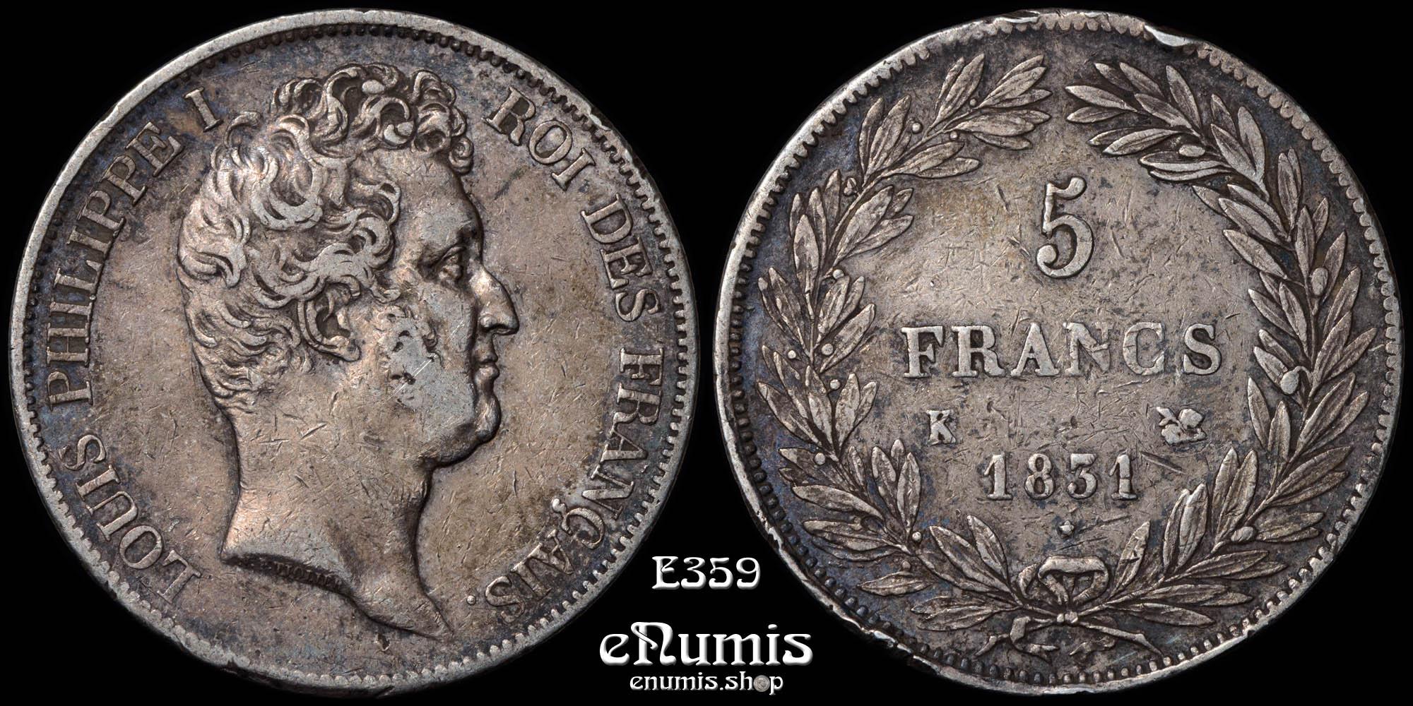 FRANCE, Louis Philippe, 5 Francs 1831 K, Bordeaux, toned, VF+