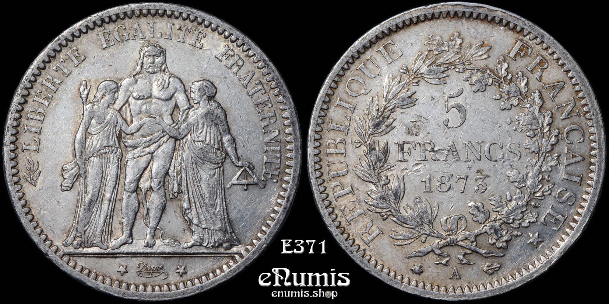 FRANCE, Third Republic, 5 Francs 1873 A, Paris, XF-UNC