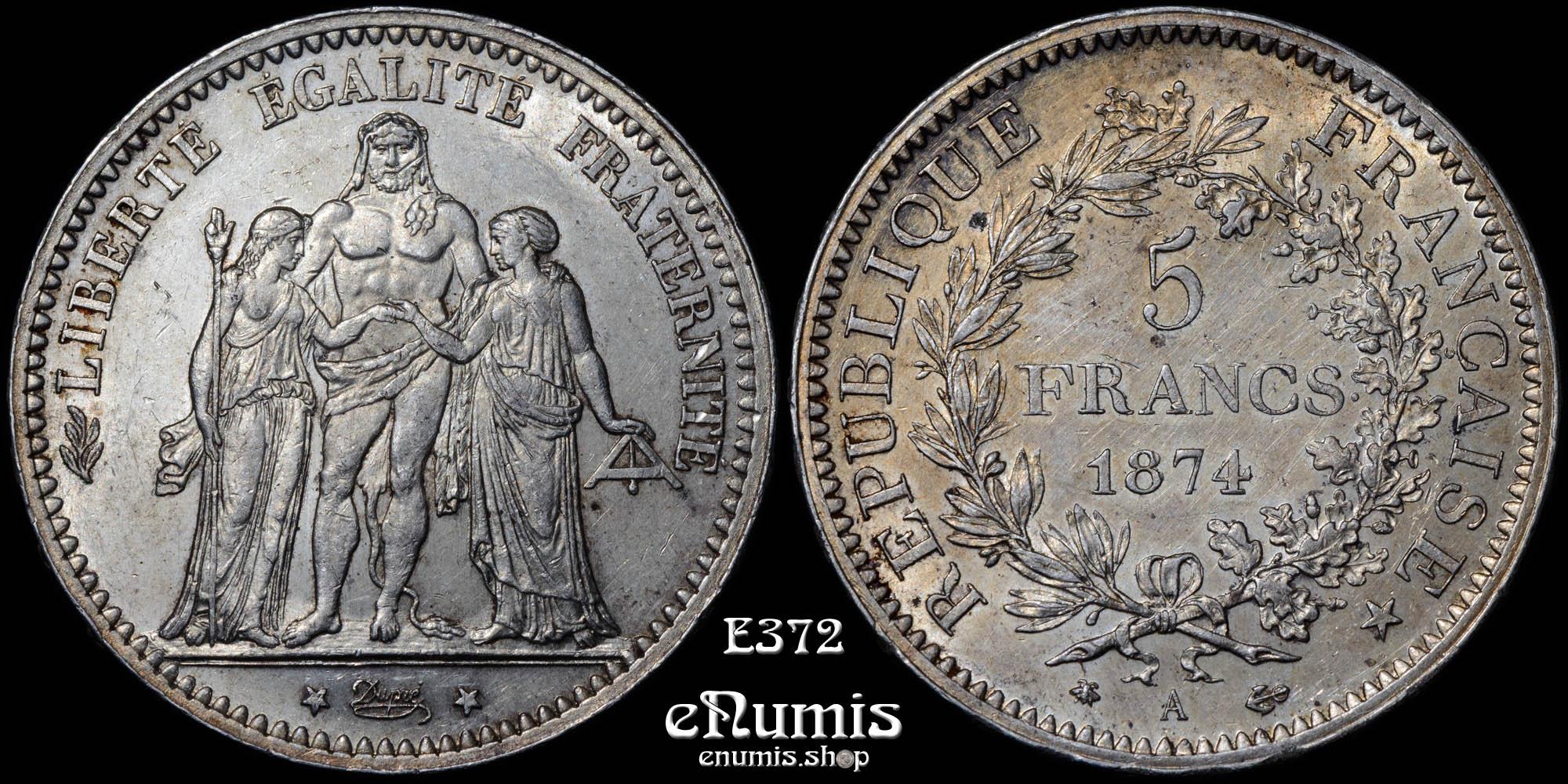 FRANCE, Third Republic, 5 Francs 1874 A, Paris, UNC