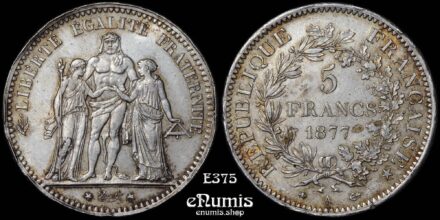 FRANCE, Third Republic, 5 Francs 1877 A, Paris, aUNC
