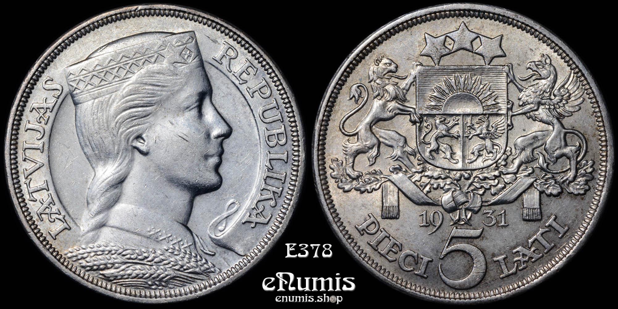 LATVIA, 5 Lati 1931, aUNC/UNC