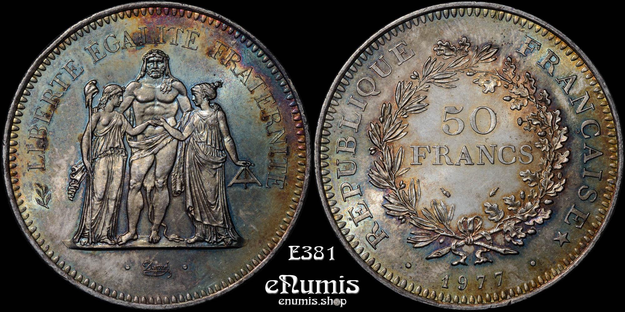 FRANCE, Fifth Republic, 50 Francs 1977, silver, nicely toned, UNC FRANCE, Fifth Republic, 50 Francs 1977, silver, nicely toned, UNC