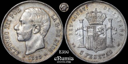 SPAIN, Alfonso XII, 5 Pesetas 1885 (1887) MS-M, XF/XF+