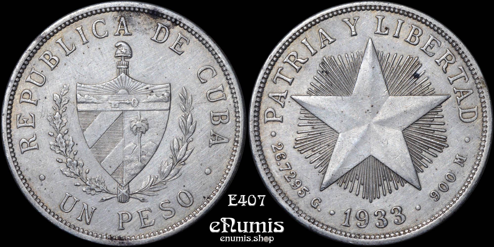 CUBA, 1 Peso 1933, aUNC