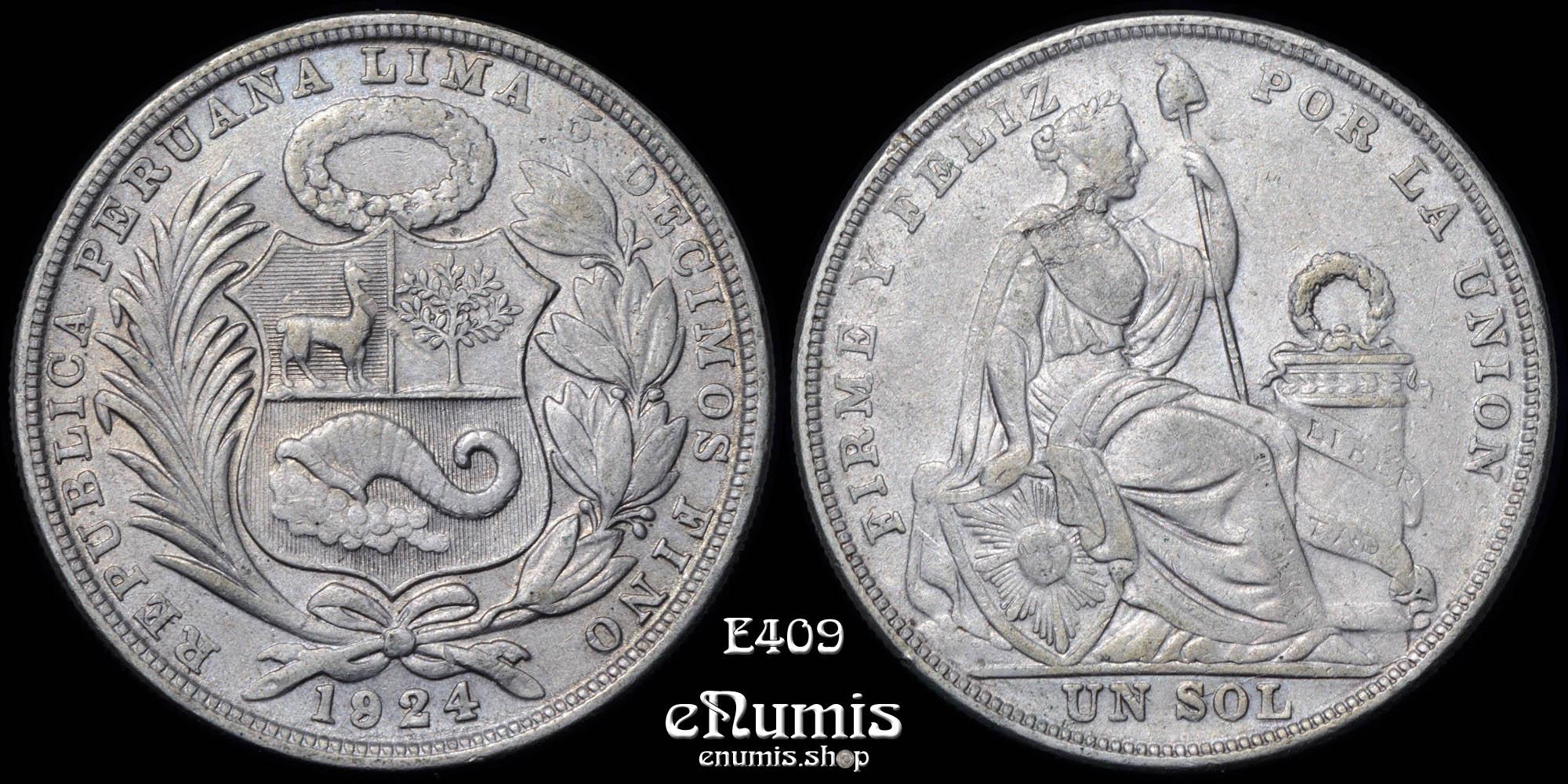 PERU, 1 Sol 1924, XF/XF+