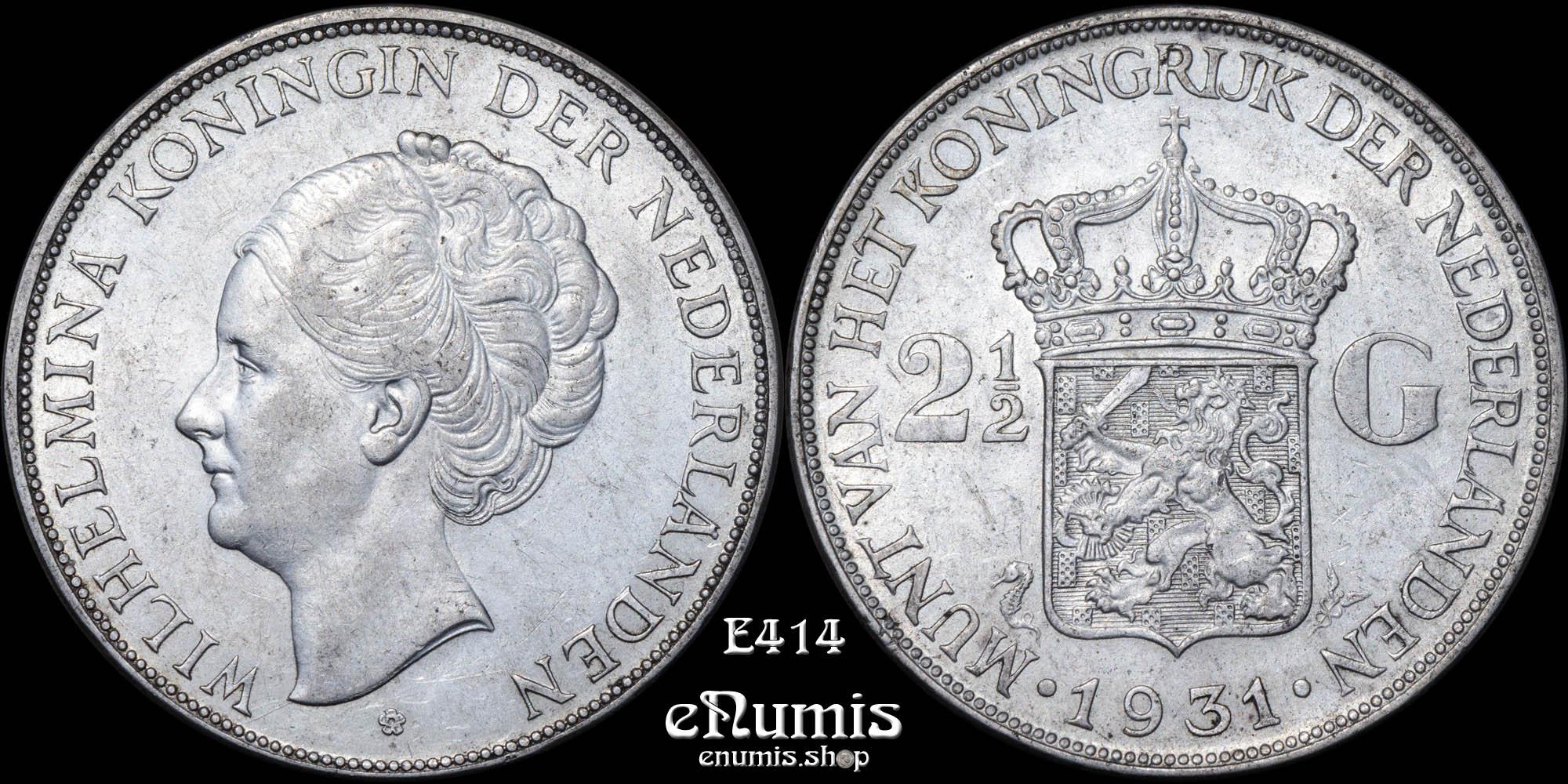 NETHERLANDS, Wilhelmina, 2 1/2 Gulden 1931, aUNC NETHERLANDS, Wilhelmina, 2 1/2 Gulden 1931, aUNC