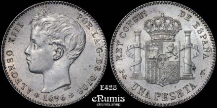 SPAIN, Alfonso XIII, 1 Peseta 1896 PG-V, UNC