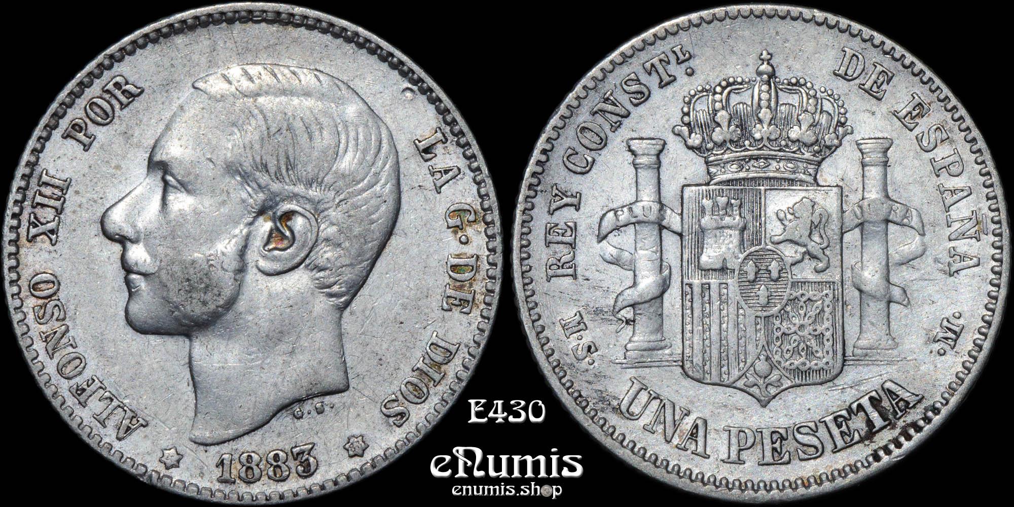 SPAIN, Alfonso XII, 1 Peseta 1883 MS-M, XF