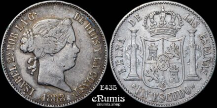 SPAIN, Isabel II, 1 Escudo 1868, Madrid, VF/VF-XF