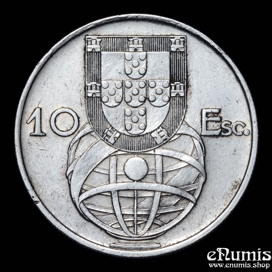 PORTUGAL, 10 Escudos 1954, silver, VF-XF
