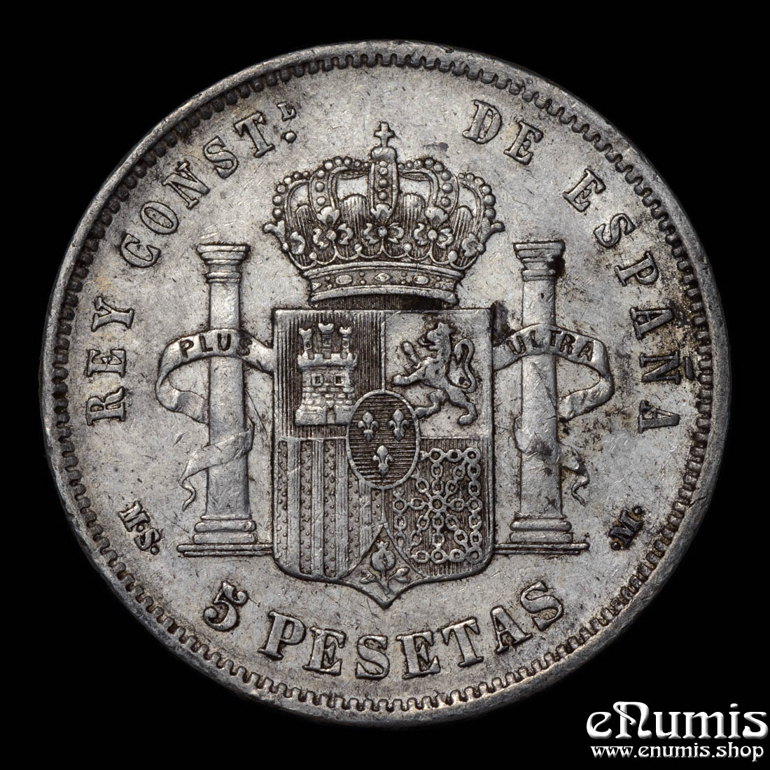SPAIN, Alfonso XII, 5 Pesetas 1885 (1886) MS-M, VF+/VF-XF