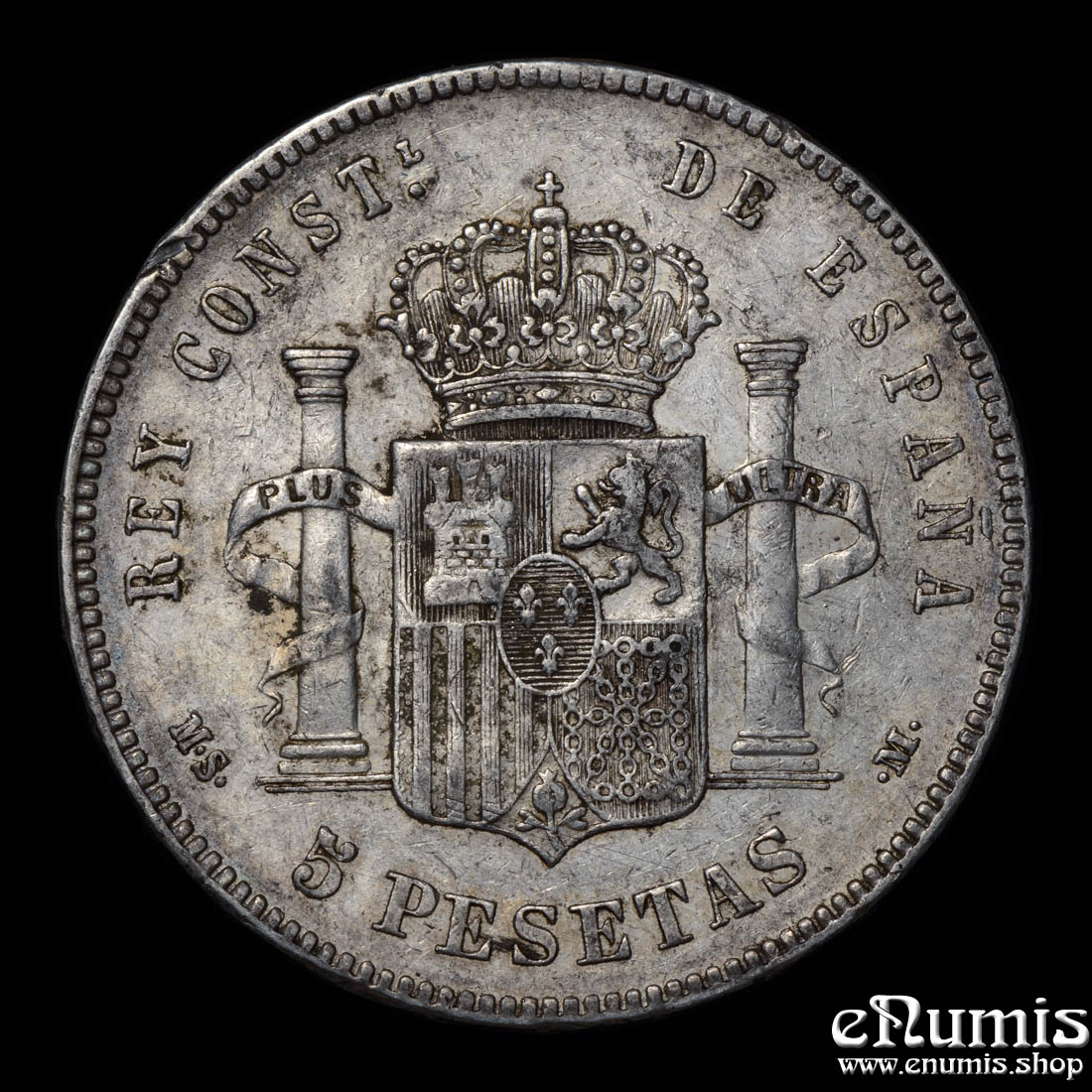 SPAIN, Alfonso XII, 5 Pesetas 1885 (1887) MS-M, VF+