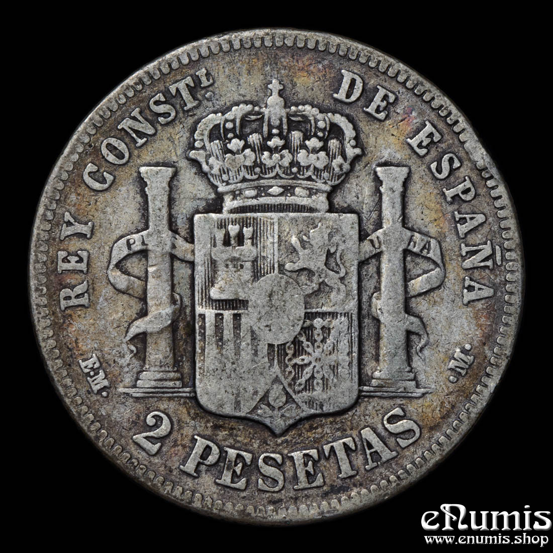 SPAIN, Alfonso XII, 2 Pesetas 1879 EM-M, aVF