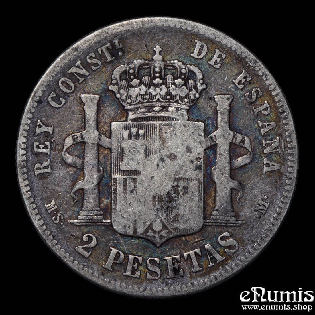 SPAIN, Alfonso XII, 2 Pesetas 1881 MS-M, aVF