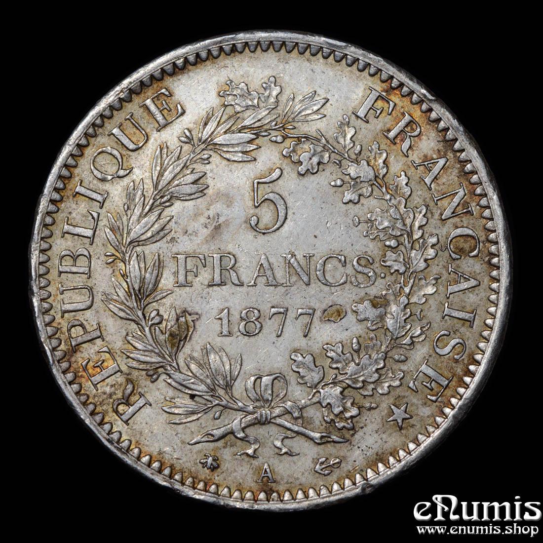 FRANCE, Third Republic, 5 Francs 1877 A, Paris, aUNC