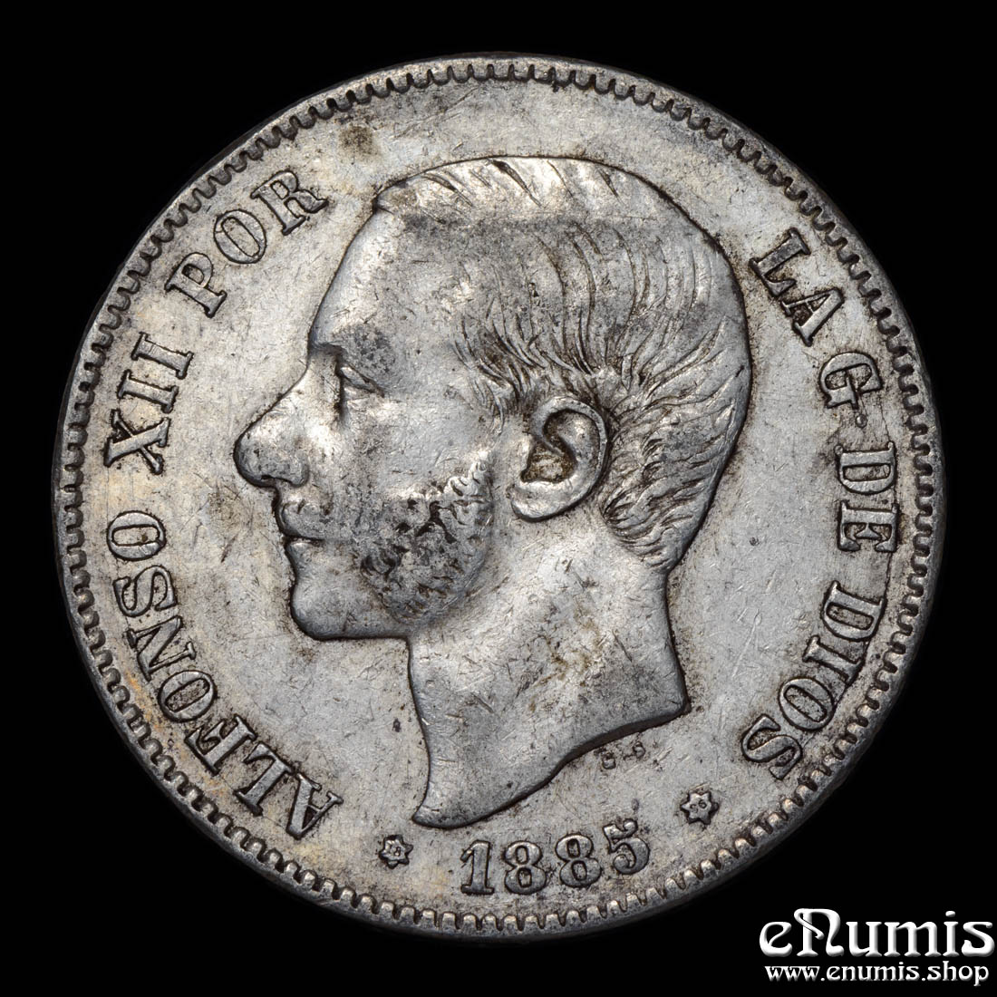 SPAIN, Alfonso XII, 5 Pesetas 1885 (1886) MS-M, VF+/VF-XF