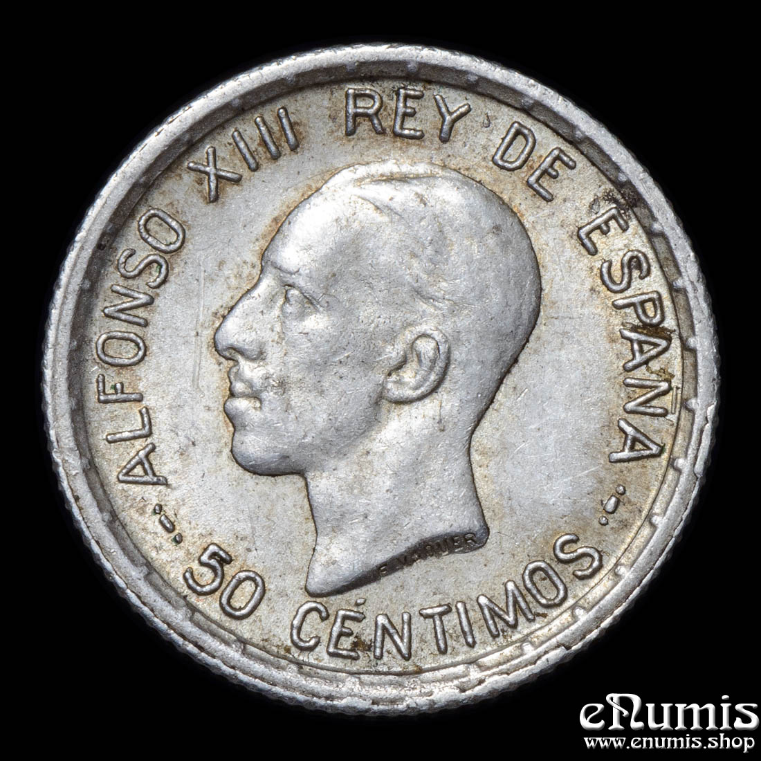 SPAIN, Alfonso XIII, 50 Centimos 1926 PC-S, aUNC