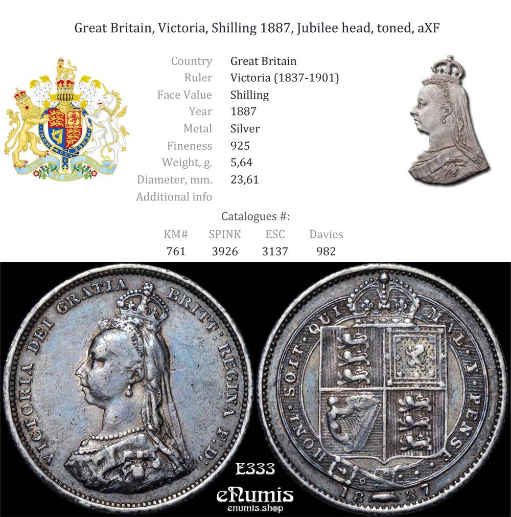Great Britain, Victoria, Shilling 1887, Jubilee head, toned, aXF