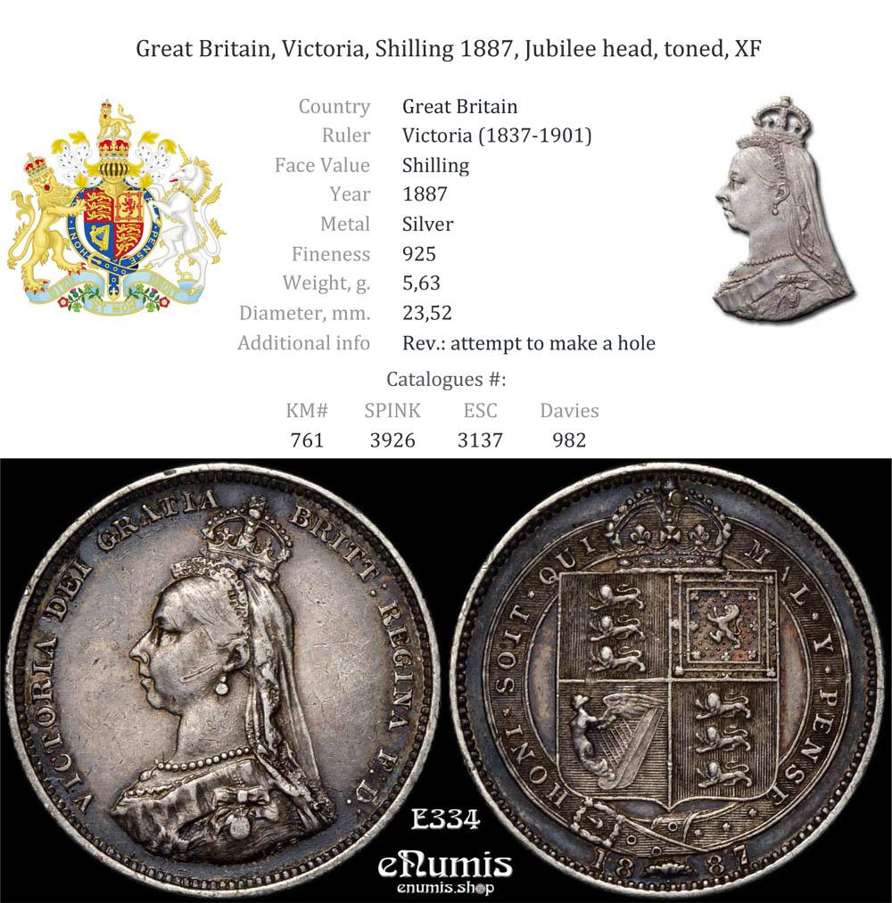 Great Britain, Victoria, Shilling 1887, Jubilee head, toned, XF Great Britain, Victoria, Shilling 1887, Jubilee head, toned, XF