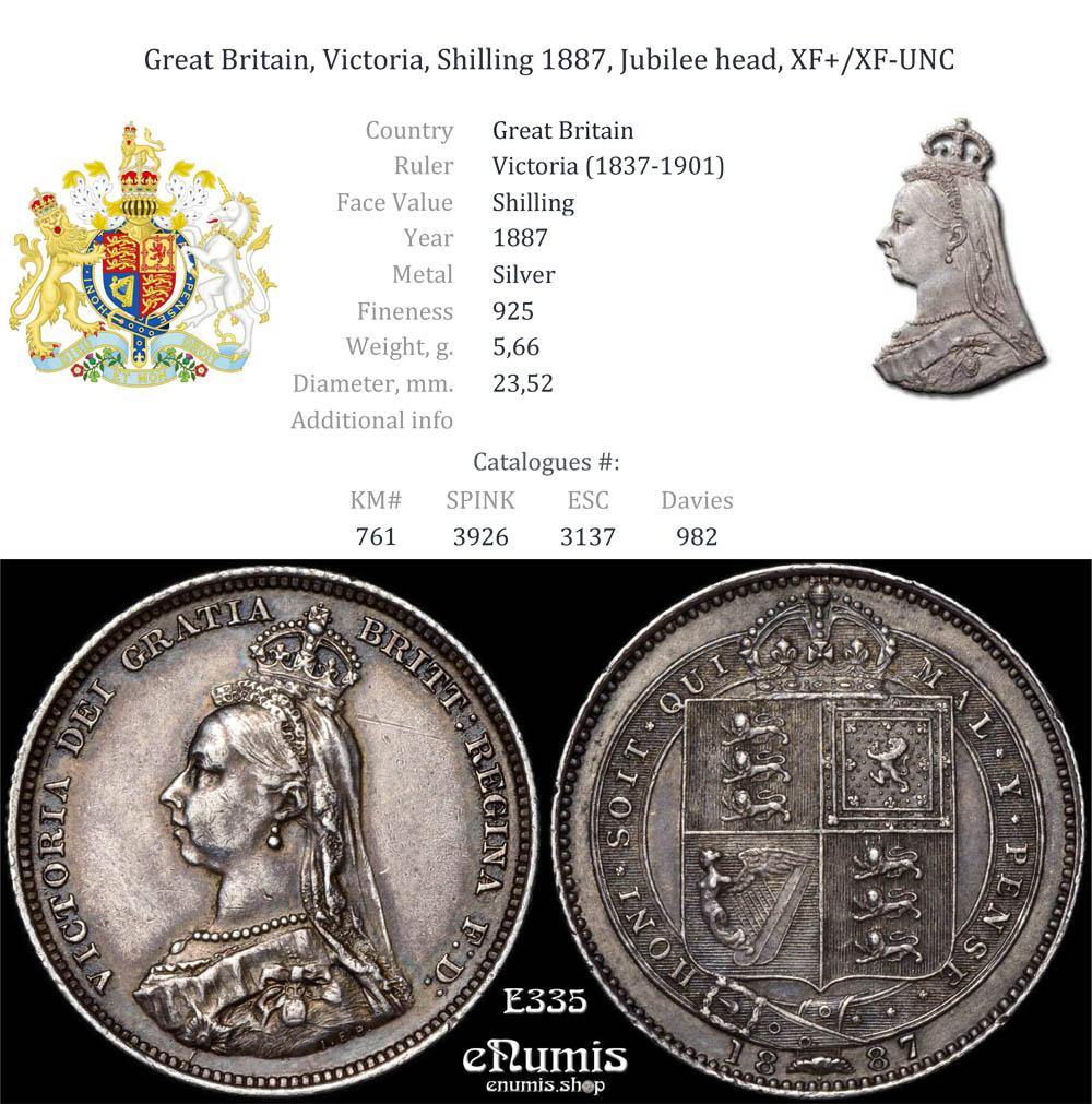 Great Britain, Victoria, Shilling 1887, Jubilee head, XF+/XF-UNC