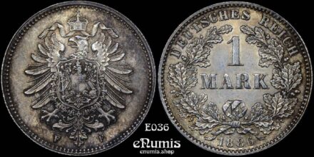 GERMAN EMPIRE, 1 Mark 1886 F, Stuttgart, toned, UNC/aUNC