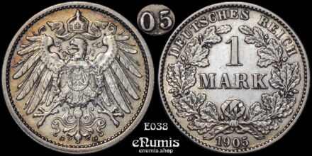 GERMAN EMPIRE, 1 Mark 1905 G, Karlsruhe, VF-XF